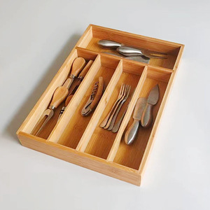 Bamboo Five Compartment Knife And Cookware <b>Box</b> <b>Drawer</b> Organizer Tableware <b>Storage</b> Rectangular Standing Type - Product Image 2