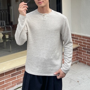 เสื้อสเวตเตอร์เฮนลีย์ถักอเนกประสงค์สำหรับผู้ชาย ผ้าโพลีเอสเตอร์เรยอนผสมสแปนเด็กซ์เนื้อนุ่ม ทรงหลวม แขนยาว คอกลม สำหรับฤดูใบไม้ผลิ - Product Image 1