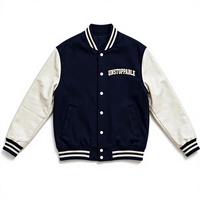 Veste de baseball varsity avec manches en cuir PU, fermeture éclair, logo brodé sur le devant, respirante, pour l'automne