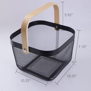 Hot Bán Đen 4 Gói Treo Lưu Trữ Kệ Lưu Trữ Nhà Bếp Tổ Chức Giỏ Vuông Lưới Giỏ Trái Cây Với Tay Cầm Bằng Gỗ - Product Image 3