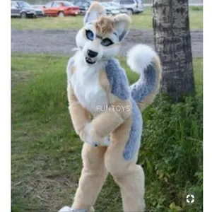 Funtoys CE Long <strong>Fur</strong> Brown <strong>White</strong> Husky Dog Fursuit Mascot Costume Cosplay Fancy Party Game <strong>Dress</strong> for Adult - Product Image 1