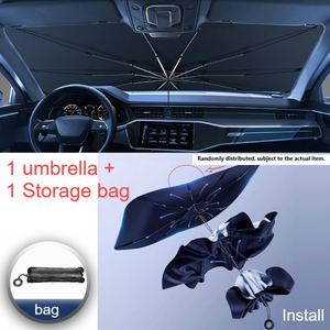 Reflective Umbrella Style Car Windshield <b>Shade</b> with Titanium Silver Coating for SUV and Sedan Summer Heat - Product Image 2
