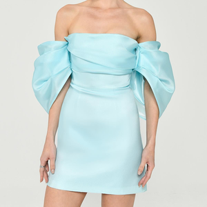 Vestido <span class=keywords><strong>de</strong></span> Satén <span class=keywords><strong>de</strong></span> Alta Calidad para <span class=keywords><strong>Mujer</strong></span> <span class=keywords><strong>de</strong></span> HL Clothing Factory, Diseño Personalizado para Fiesta, Hombros Caídos, Espalda Descubierta, Diseño con Volantes, Color <span class=keywords><strong>Caramelo</strong></span> Sólido - Product Image 5