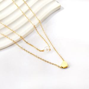 Fashion Jewelry Pearl Stainless Steel Hypoallergenic <b>Heart</b> 18K Gold Plated Wedding Necklaces Jewelry Set for Woman - Product Image 3