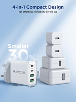 Charger USB-C 40W Fast Charge 4-Port Multi Charger untuk iPhone 16 15 14 Adaptor PD Dual Port + QC Wall Plug USB Desktop Power