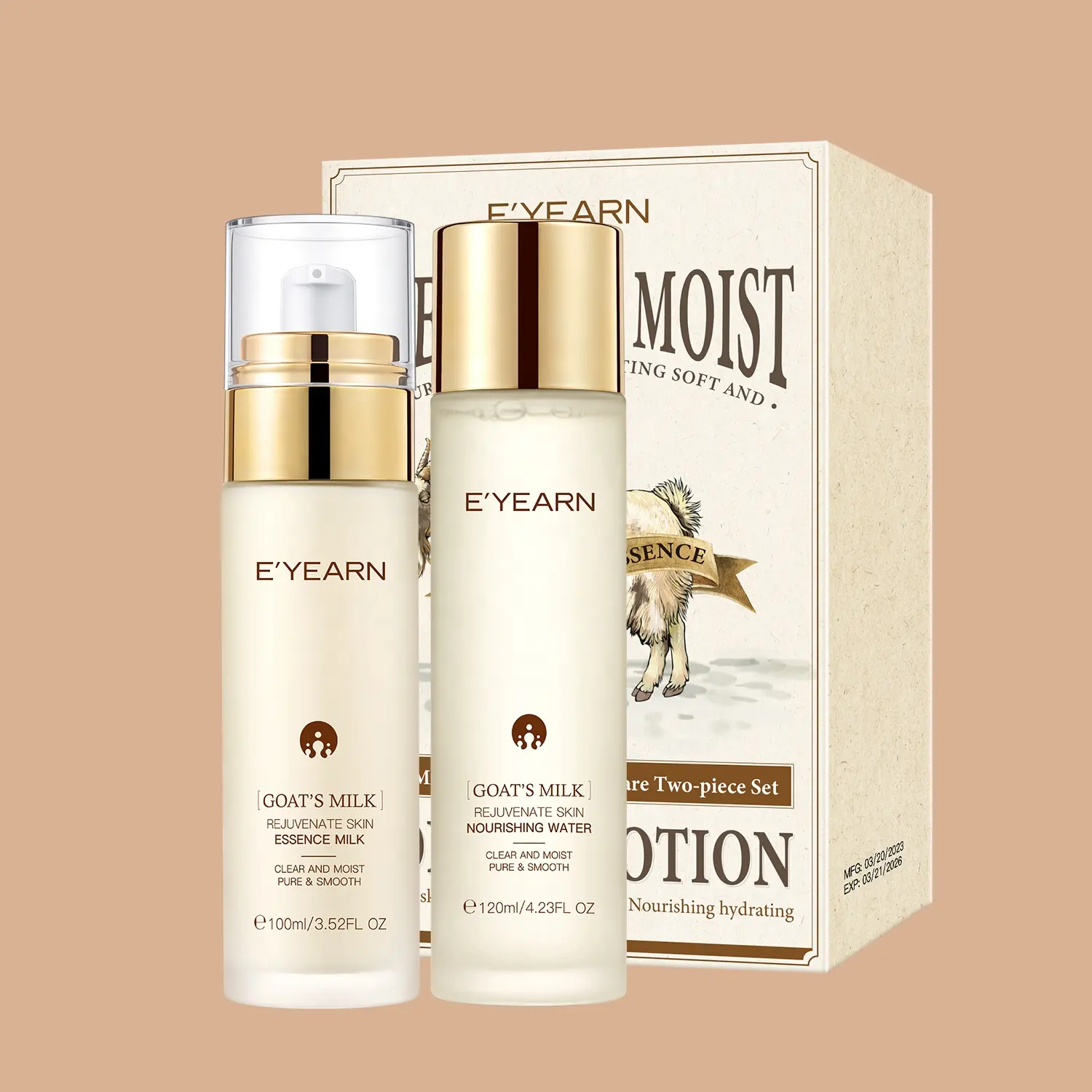 EYEARN Kit peralatan perawatan kulit kambing, Set wajah dengan Toner Wajah dan Losion pengutrisi pelembap perawatan kulit, Kit Ritual pemula