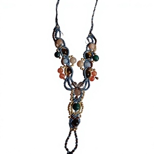 Collar con Colgante de Piedra Natural de Macramé Azul Hecho a Mano, Diseño Geométrico Bohemio, Ajustable, Joyería Unisex para Uso Diario - Product Image 1