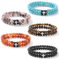 Lot de bracelets élastiques pour couple, perles de pierre volcanique et turquoise blanche de 6 mm, accessoires de mode