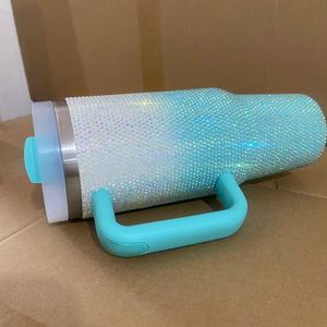 Taza de café aislada al vacío Luxluxury personalizada con diamantes de imitación brillantes, <span class=keywords><strong>tazas</strong></span> de acero inoxidable, vaso de 40oz con asa - Product Image 3