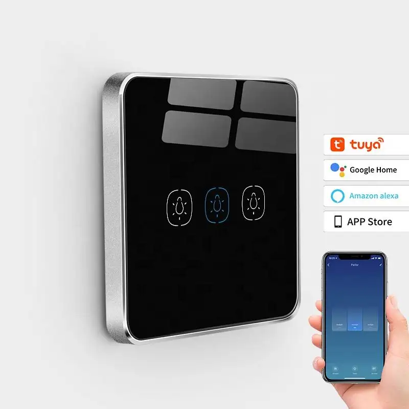 Tuya Smart Life Home Zigbeeニュートラルワイヤーなし3ギャングウォールライトタッチ電気スイッチスマートスイッチUkEu標準