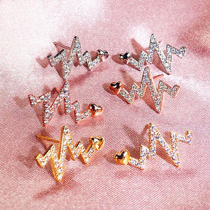 Boucles d'oreilles en forme de cœur en or Rose E1224, avec strass en cristal, pour femmes, bijoux romantiques à la mode, cadeau - Product Image 3