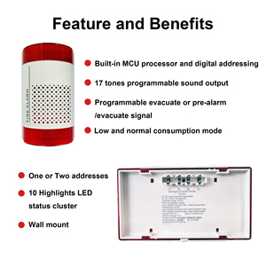 Alarm Evakuasi Kebakaran Tipe Persegi Panjang IP ABS, Nada & Volume Dapat Diprogram, Sounder Strobe Cerdas yang Dapat Diatur Alamatnya - Product Image 4