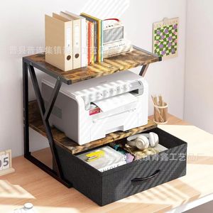 Étagère de rangement combinée en fer et bois à 3 niveaux avec tiroir pour l'organisation du comptoir de cuisine ou du bureau - Product Image 2
