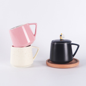 Ceramic <b>Mug</b> Set <b>With</b> <b>Lid</b> Solid Color Two Piece For Coffee Tea Breakfast Home Use Gift - Product Image 2
