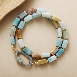 <span class=keywords><strong>Collana</strong></span> di pietra naturale per donna quadrata Amazonite arcobaleno tormalina con perline di alta gioielleria Facated muschio agata clavicola <span class=keywords><strong>collana</strong></span> - Product Image 4