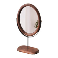 Personalized Wooden Oval Desktop Makeup Mirror with Stand Free-Standing Tabletop Bathroom Cosmetic Mirror (Silver Finish)