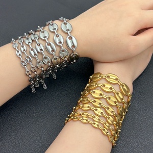Parures <span class=keywords><strong>de</strong></span> bijoux fantaisie anti-ternissement en acier inoxydable plaqué <span class=keywords><strong>or</strong></span> 18 carats, collier et bracelet chaîne grains <span class=keywords><strong>de</strong></span> <span class=keywords><strong>café</strong></span>/nez <span class=keywords><strong>de</strong></span> cochon pour <span class=keywords><strong>femme</strong></span> - Product Image 5