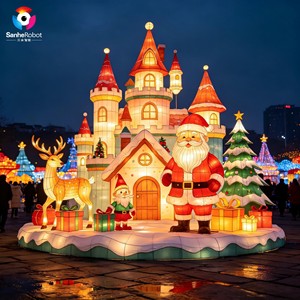 Lanterne géante de Noël extérieure en soie avec affichage du Père Noël, sculpture lumineuse animée de rennes et pingouins à LED <span class=keywords><strong>pour</strong></span> <span class=keywords><strong>parc</strong></span> à thème - Product Image 6