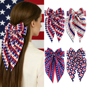 Pinza para el pelo con lazo y estampado de la bandera patriótica de EE. UU., 16 cm, ligera, accesorio de moda para mujer para el Día de la Independencia - Product Image 2