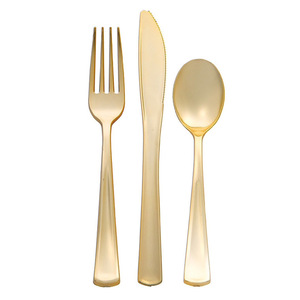 Commercio all'ingrosso usa e getta per uso alimentare in plastica senza BPA forchetta con coltello dorato cucchiaio bacchette Set di bistecca occidentale Dessert straniero - Product Image 5