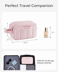 Bonita bolsa de cosméticos de poliéster Rosa polvoriento para mujer, bolsa de maquillaje impermeable grande de alta calidad, cierre de cremallera, plegable a la moda - Product Image 6