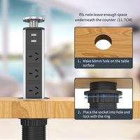 Prise de courant escamotable AU avec 3 prises et 2 ports USB pour table/bureau de cuisine / Prise électrique escamotable de 60 mm