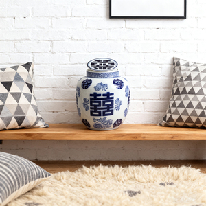 Bình sứ hạnh phúc đôi màu xanh và trắng - Đồ trang trí đám cưới truyền thống Trung Quốc/Chậu trang trí phong cách Trung Hoa - Product Image 4