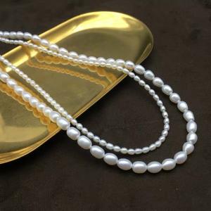 Collar de Perlas de Agua Dulce Naturales XL33-3, Doble Capa, Forma de Arroz, Gargantilla Retro, Cadena para Clavícula, Regalo Personalizado Francés - Product Image 3