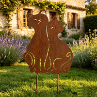 Piquet décoratif vintage en fer rouillé avec découpe deux chats pour cour de ferme et jardin extérieur, vente en gros