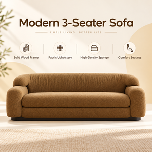 Modern 3 Seater Fabric <b>Sofa</b> with Solid <b>Wood</b> <b>Frame</b> High Density Foam Cushions Comfortable Upholstered Couch for Living Room - Product Image 1