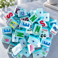 Jeu de Mahjong américain texturé en jade pastel, tuiles de Mahjong en acrylique à motif de dragon et de bambou traditionnel, pour fête, plage, cadeau
