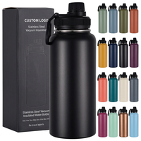Fabricant de bouteilles d'eau personnalisées, emballage de bouteilles d'eau, bouteille d'eau en acier inoxydable de 64 oz pour bouteille de sport noire