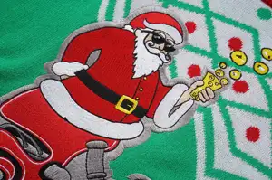 Pulôver de Natal para homens com gola redonda personalizada Nanteng, patch bordado de Papai Noel feio, 100% algodão, fabricantes de malhas