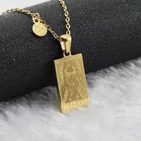 Collier Pendentif Carte de Tarot Vintage Gaovo en Acier Inoxydable Plaqué Or, Chaîne Géométrique, Bijoux pour Femme Style Constellation