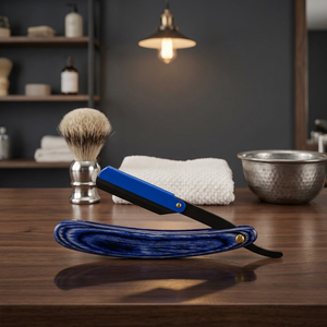 MORGANS INDUSTRIES Blue Foldable Straight <b>Razor</b> Stainless Steel Blade Stainless Steel Handle for <b>Men</b> Barber Shop Outdoor Use - Product Image 1