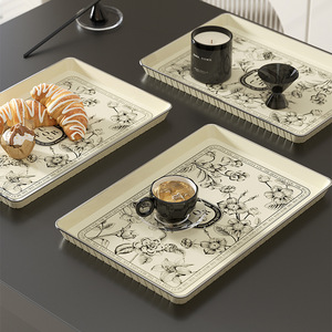 Floral Serving <b>Tray</b> Rectangular Plastic Elegant Home Living Room Storage Plate for Tea Cups Snacks Desserts Fruits - Product Image 1