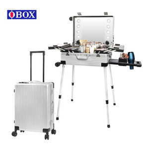 Valise de maquillage Obox 24 pouces, trolley cosmétique professionnel avec lumière et roulettes pour usage en salon - Product Image 1