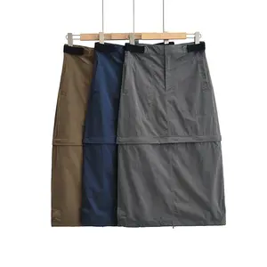 2023 ग्रीष्मकालीन देवियों boho एक लाइन भूरा काला लंबी अवधि के लिए कार्गो स्कर्ट थोक प्लस आकार drawstring y2k कार्गो स्कर्ट जेब के साथ महिलाओं