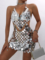 Robe d'été scintillante à franges, robe à superposition de chaînes, tenue décontractée d'été, tenue de rue pour femme