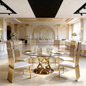 Mesas de Comedor Modernas de Acero Inoxidable con Tapa de Vidrio Transparente para el Hogar, Bodas, Eventos y Hoteles - Product Image 1