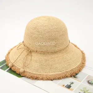 V nuovissimo prodotto spiaggia donne rafia Cloche cappello di paglia con corda intrecciata