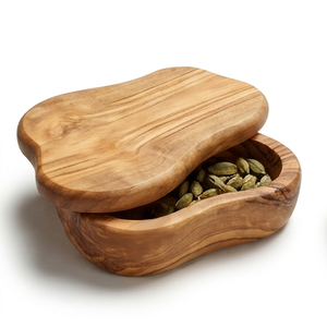 Boîte à épices en bois d'olivier, récipient à condiments, bac de rangement pour cornichons avec couvercle, pour comptoir de cuisine et table à manger, artisanale - Product Image 1