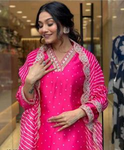 Ensemble de pantalon Kurti de style de vie indien avec tissu en mélange de soie Dupatta et bas vêtements indiens traditionnels - Product Image 4