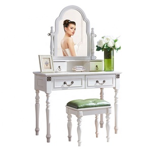 Luxe <span class=keywords><strong>commode</strong></span> de chambre à coucher en <span class=keywords><strong>bois</strong></span> <span class=keywords><strong>blanc</strong></span> avec miroir et tabouret pour chambre - Product Image 1