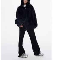 Amerikanischer Cleanfit Lazy-Style Imitat-Nerzfell 3D-Muster Rollkragen-Pullover mit Reißverschluss für Herren, Schwarz, Locker Geschnitten, Warm, Rayon-Strick