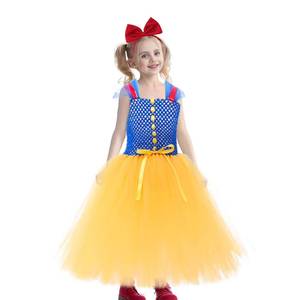 Costume de princesse tutu pour enfants, bleu et jaune, en tulle, pour fête d'anniversaire, Halloween, déguisement avec bandeau rouge à nœud - Product Image 2