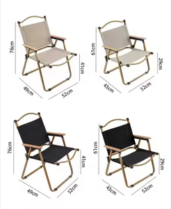 Chaises longues pliantes portables en bois avec assise en toile, idéales pour le camping et les pique-niques - Product Image 4