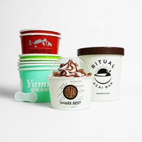 Gobelets à glace personnalisés avec logo imprimé, bols à yogourt glacé et gelato, 3/4/5/8/12/16 OZ, gobelets en papier jetables à paroi simple avec couvercle et cuillère