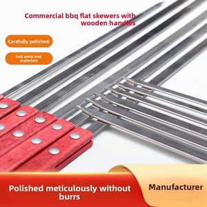 Brochettes de barbecue modernes en acier inoxydable à manche en bois, épaisses et larges, pour grillades en extérieur sur flamme nue, plusieurs tailles, directement de l'usine - Product Image 5