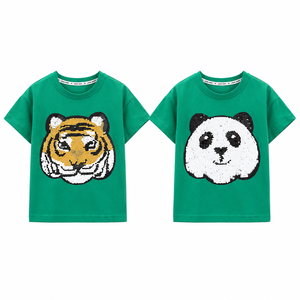 <span class=keywords><strong>T</strong></span>-<span class=keywords><strong>shirt</strong></span> à sequins animaux pour enfants, garçons et filles, motif tigre et panda, manches courtes, coton, haut d'é<span class=keywords><strong>t</strong></span>é, vente en gros OEM - Product Image 2